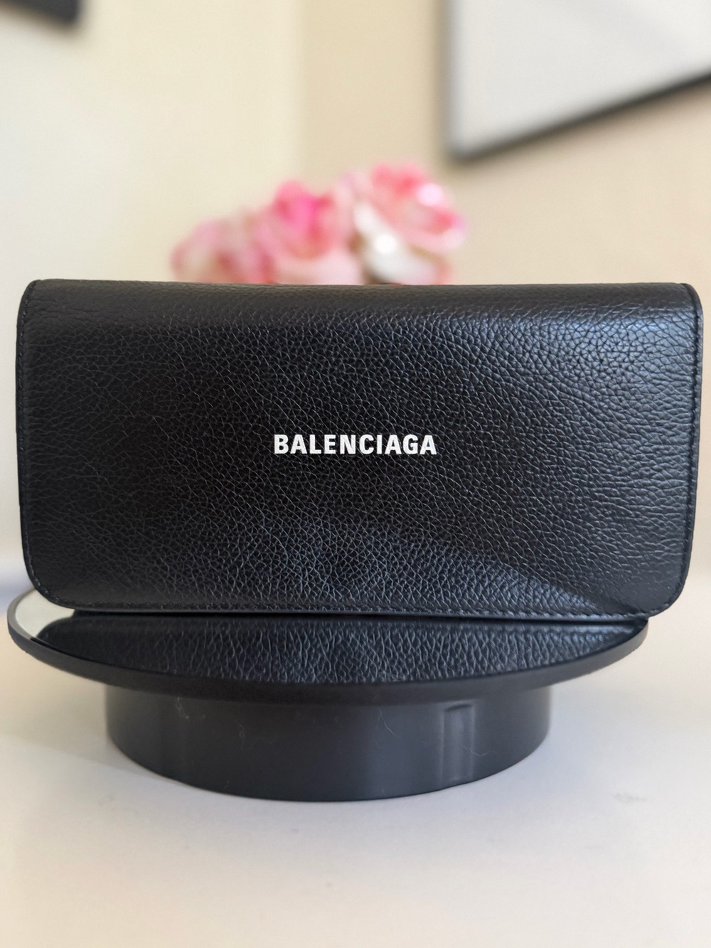 Balenciaga Cash Long Bifold Wallet Black Logo Clutch Grained Calfskin Leather - Picture 1 of 16